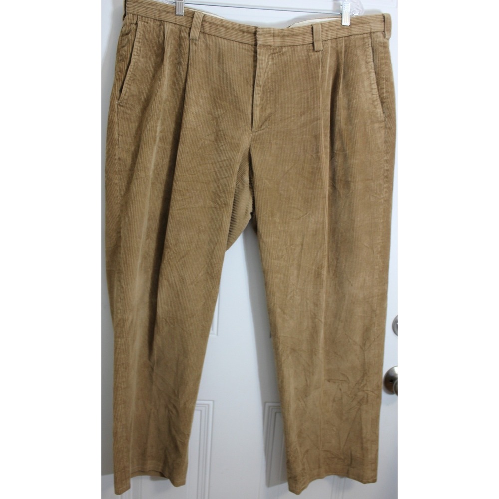 Orvis Mens Tan Brisbane Moss Corduroy‎ Pleated Pants Wide Wale Portugal Size 46